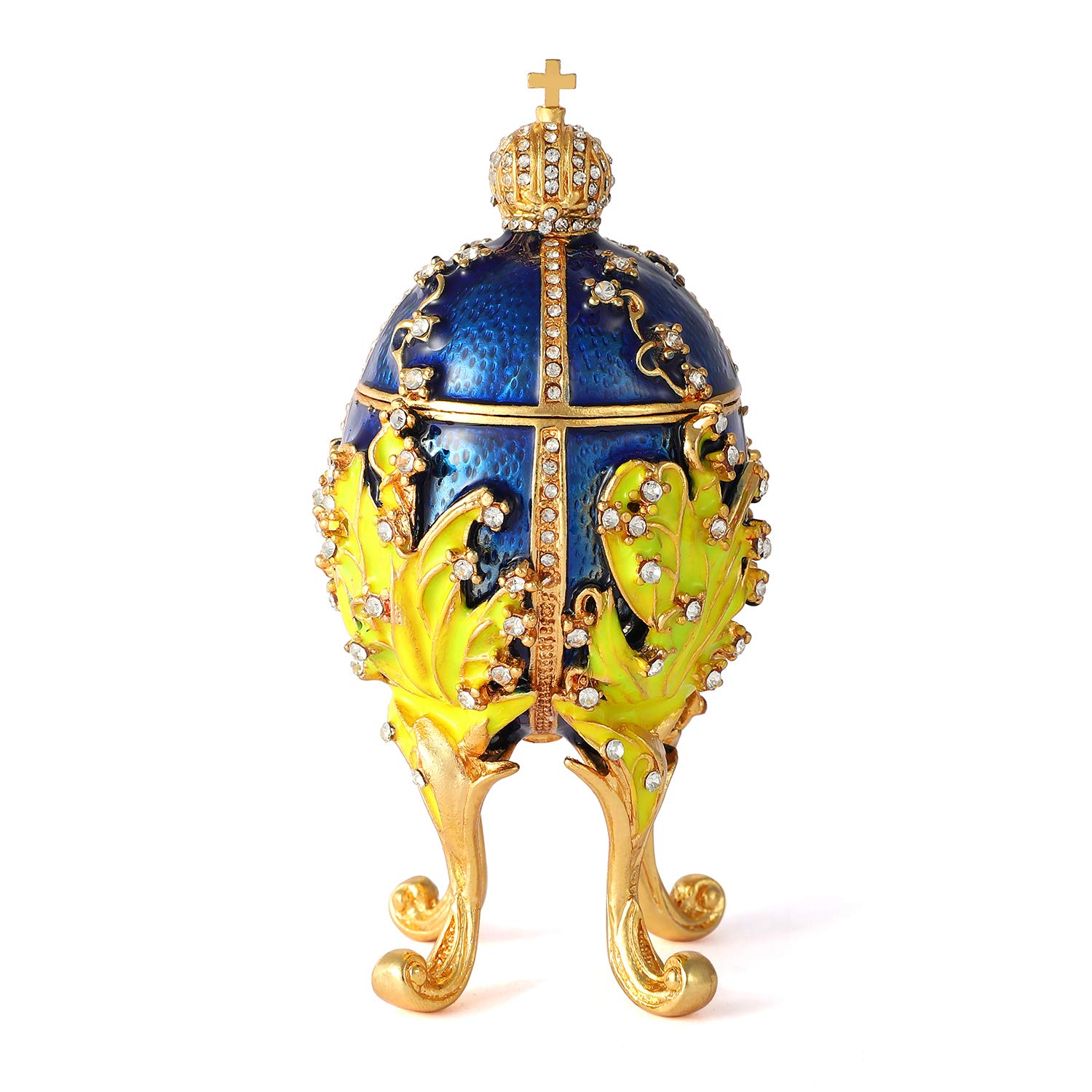 QIFU Vintage Hand Painted Easter Egg Style Trinket Box with Rich Enamel and Sparkling Rhinestones
