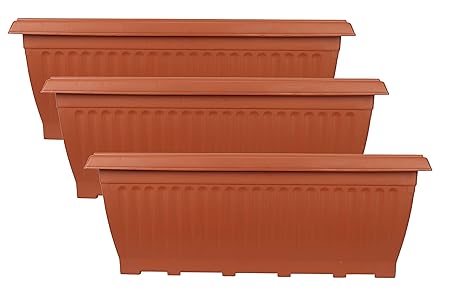 Halsey Rectangular Modern Design Durable Plastic Plant Pot for Gardening (Pack of 3) (Large 26 INCH)