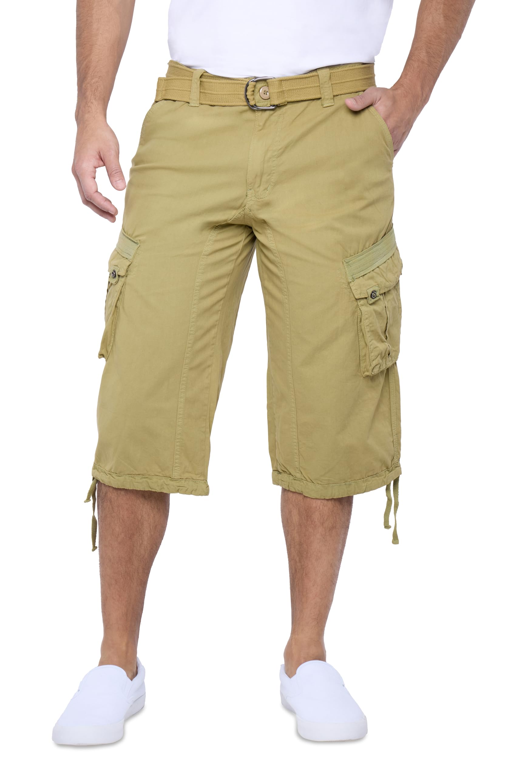 Photo 1 of X RAY Men's Belted Long Cargo Shorts for Men, Below Knee Length Mens Cargo Shorts, 3/4 Pants (Big and Tall Shorts for Men) Khaki 38