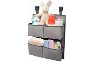 KIKJOK Hanging Diaper Organizer for Crib/Playpen/Bassinet – Hold 80+ Diapers - 4 Deep Pockets-H19in x L15 in Changing Table D