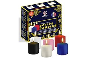 Candle Charisma Multicolor Unscented Votive Candles - 10 Hour Burn time - Set of 72 for Dinner, Wedding, Halloween and Holiday Decorations