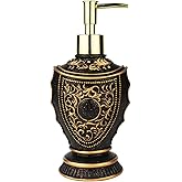 Vintage Soap Dispenser with Baroque Decor - Resin - Black and Gold Painted Lotion Dispenser for Bathrooms, Kitchen Counters, Beauty Shops, Hotels (10 oz/300 ml, Black & Gold)
