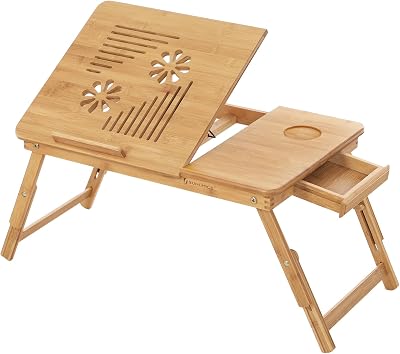 SONGMICS Bamboo Laptop Desk Foldable Bed Table 5 Tilt Angles 55x35 cm