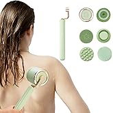 Mesiiloly Electric Body Bath Brush for Shower, Rechargeable Body Brush with Detachable Long Handle and 5 Heads, 3 Speeds Bath Brush for Skin Care, Basic Cleaning and Massage (Gold)