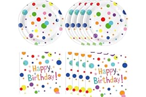 KHAIVI 40PCS Happy Birthday Decorations Happy Birthday Party Supplies Set Includes Disposable Paper Birthday Plates and Napkins with Birthday Dots Design for Adults and Kids Birthday Decorations
