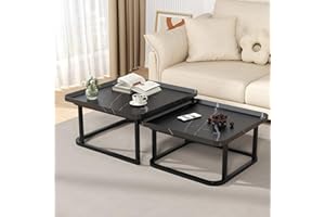 Windpost Square Nesting Coffee Table Set of 2, 23.6"+19.7" Nesting Tables,Small Square Coffee Table with Fluted,Center Table for Living Room Bedroom Office Balcony Yard (Black)