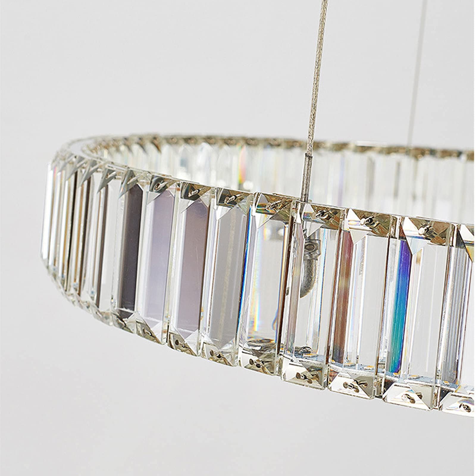 Photo 1 of yomay Modern Crystal Chandelier LED Dimmable Pendant Light with Remote 24" Round Ring Crystal Chandeliers for Living Room Dining Room Bedroom