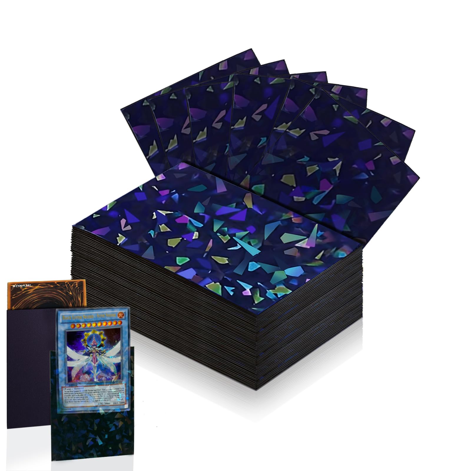 Photo 1 of 100 Count Black Card Sleeves for Trading Cards, Perfect Fit Shiny MTG Card Sleeves, Holographic Card Sleeve Fit for Magic, Photocard, TCG, Baseball/Sports Cards, Yugioh Card, Game Card 66 * 91 mm