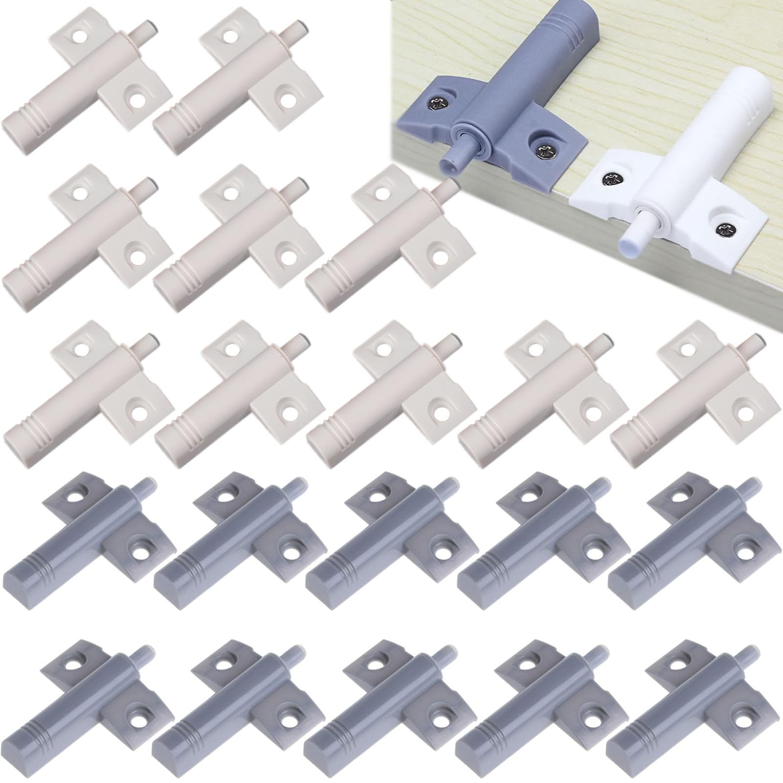 20 Pcs Kitchen Door Damper Buffers Drawer Damper High Strength Recyclable ABS Material Soft Close Drawer Damper Reduce Noise for Office/Cupboards/Drawers and Doors (White+Gray)