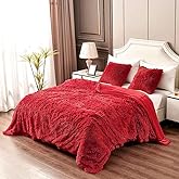 YUSOKI Red King Faux Fur Blanket,2 Layers,90"x104",Without Pillows Big Soft Plush Fuzzy Large Warm Fluffy Blanket for Bed