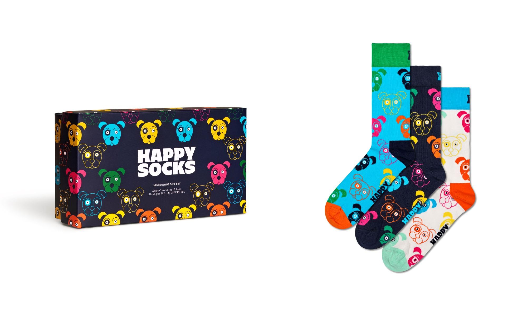 Happy Socks, 3-Pack Gift Box Crew Socks, Mixed Dog Socks Gift Set for Men and Women, Size 36-40