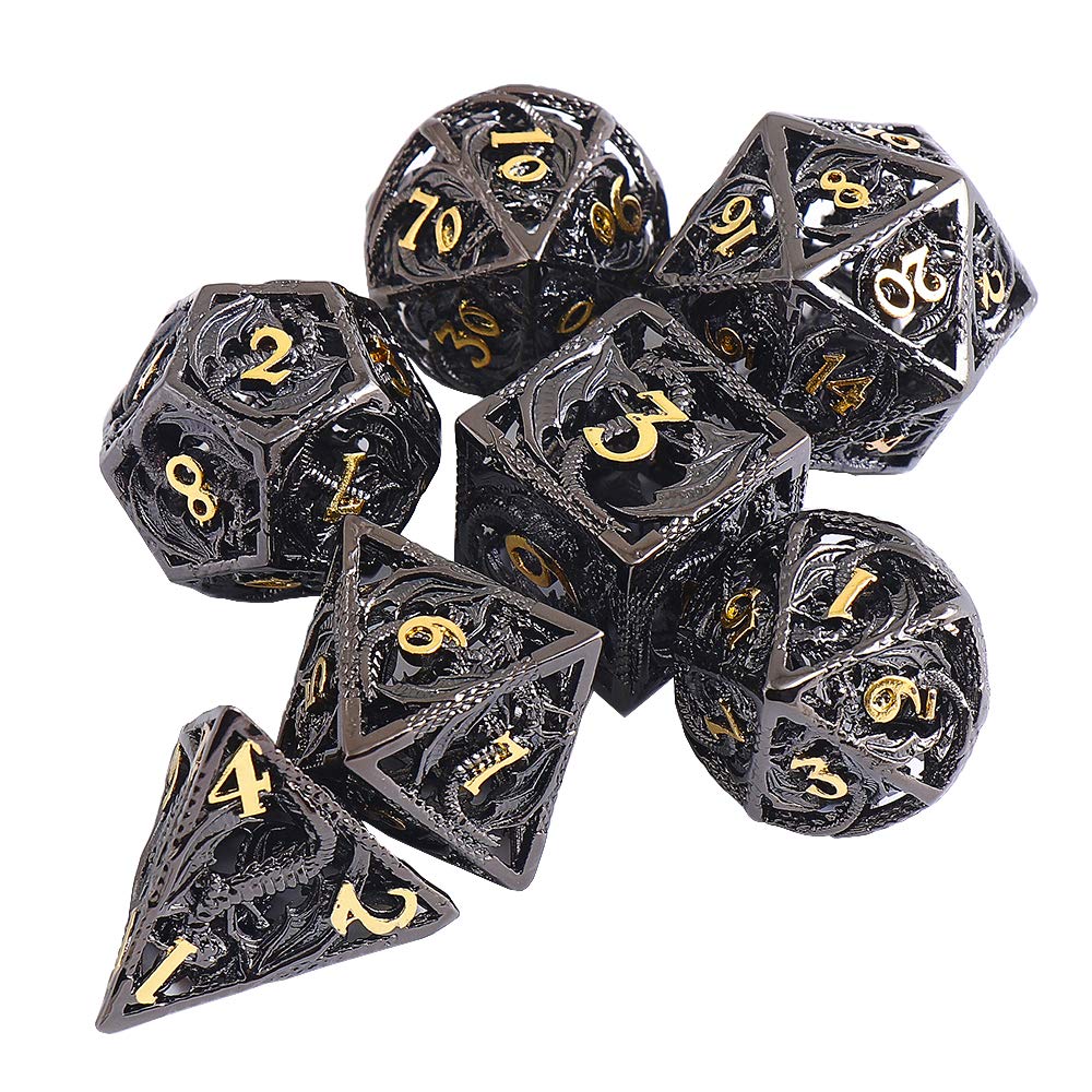 Pure Copper Hollow Metal Dice Set DND Polyhedral D&D Dragon Dice for Dungeons and Dragons Pathfinder Shadowrun Role Playing Games dice RPG Black Gold