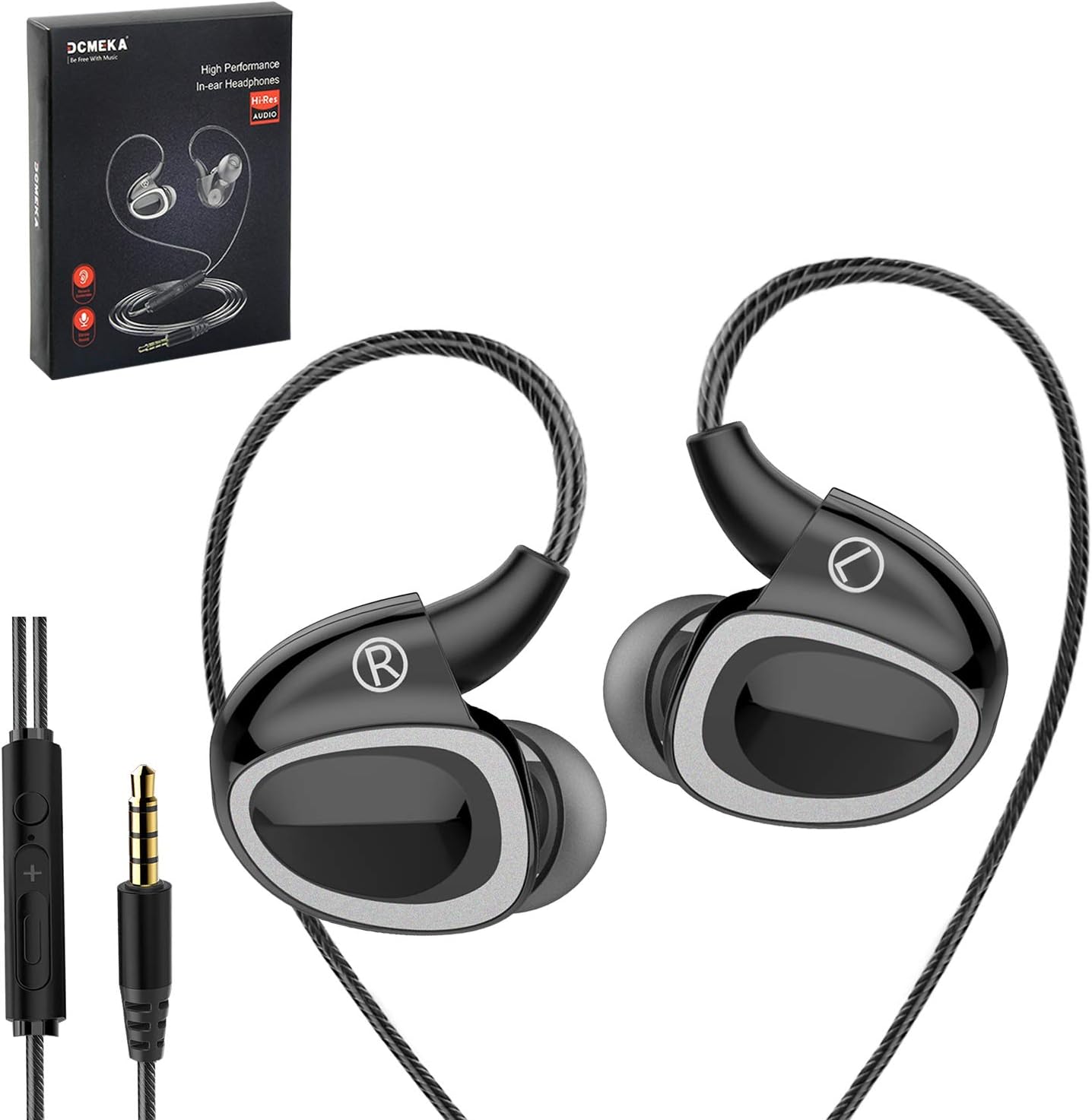 DCMEKA Wired Earbuds In-ear Monitor Headphones/Earphones/Headsets with Mic and Remote Control, Noise-Isolating Sweatproof Earphones HiFi Stereo Headset (Black)