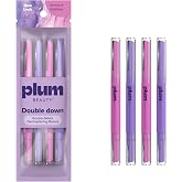 Plum Beauty Double-Sided Dermaplaning Razors (4-Pack) - Women Facial Razors | Dual-Blade Facial Razors, Precision &amp; Large Blades for Brows, Upper Lip, &amp; Cheeks, Peach Fuzz Remover &amp; Exfoliating Face Tool