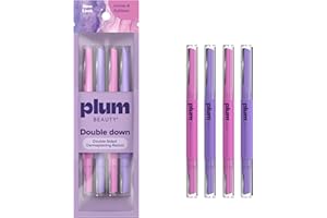 Plum Beauty Double-Sided Dermaplaning Razors (4-Pack) – Dual-Blade Facial Razors for Women - Precision & Large Blades for Brows, Upper Lip, & Cheeks - Peach Fuzz Remover & Exfoliating Face Tool