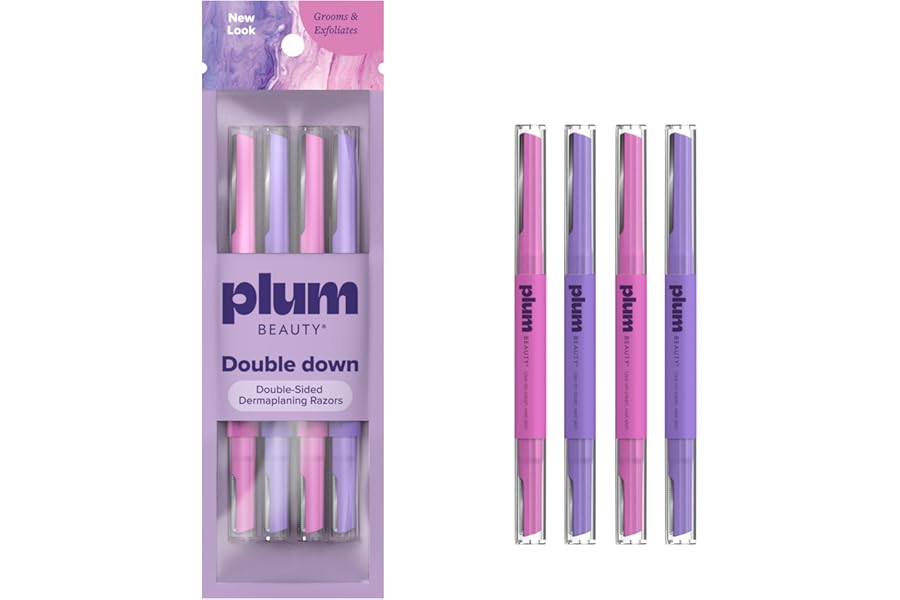 Plum Beauty Double-Sided Dermaplaning Razors (4-Pack) – Dual-Blade Facial Razors for Women - Precision & Large Blades for Bro