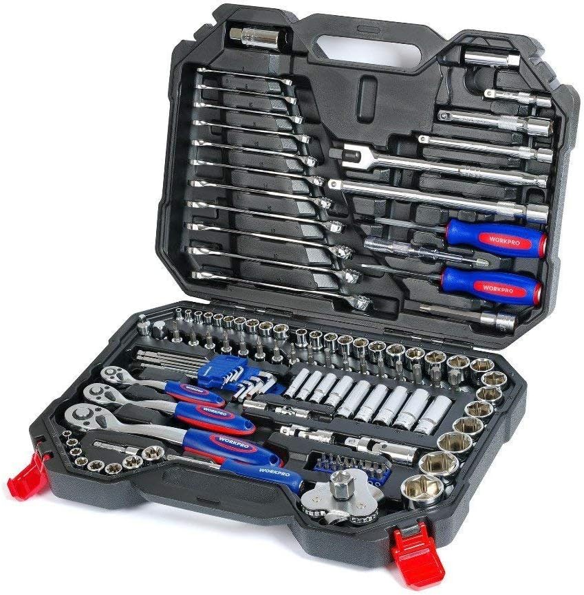 WORKPRO 123-Piece Drive Socket Set 1/2″ 1/4″ 3/8″, CR-V Mechanic Tool ...