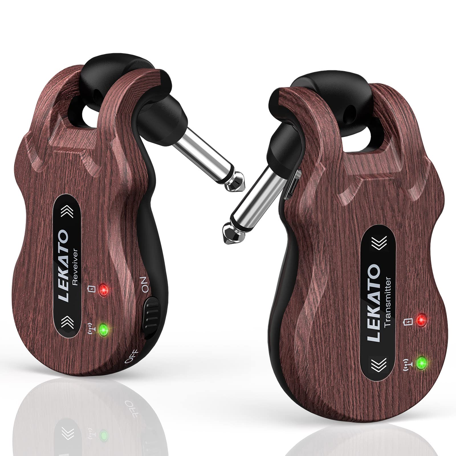 LEKATO 5.8GHz Wireless Guitar System - Rechargeable Digital Transmitter & Receiver with Strong Anti-Interference for Electric Guitar, Bass- Clear&Pure Sound,Guitarist Gift (Brown)
