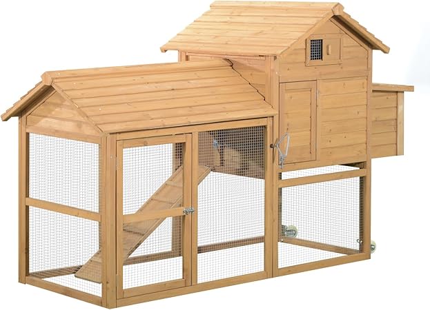 Amazon Com Pawhut 83 Wooden Portable Backyard Chicken Coop With