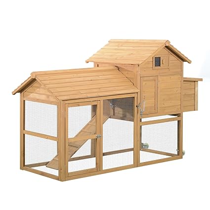 Pawhut 83 Wooden Portable Backyard Chicken Coop With Fenced Run And Wheels