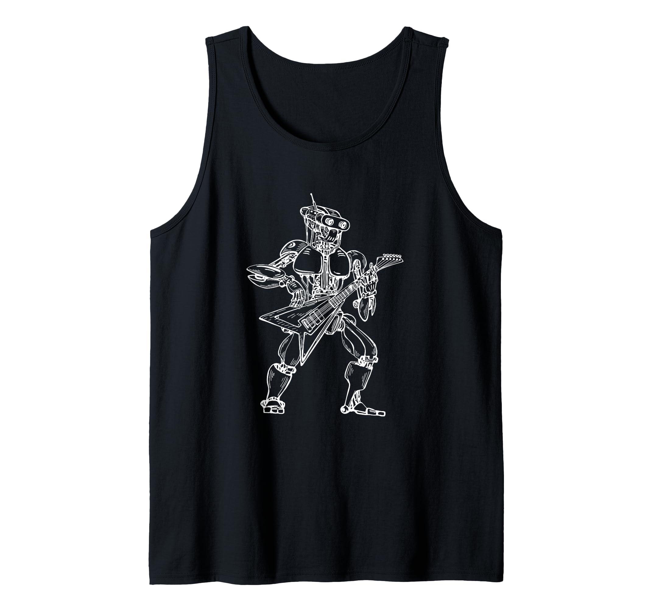 Robot Playing Guitar Funny Rock Guitarist Musician Band Tank Top