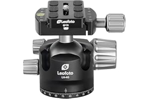 Leofoto LH-40 Ball Head, 40mm Ball, Low Profile, Firction Contorl, Base Panning Contorl, Bubble Level, Include 70mm QR Plate, Arca Compatible