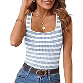 MEROKEETY Women's Sleeveless Ribbed Knit Tank Tops All-Season Striped Square Neck Camisoles Shirts 2026 Casual Basic Tanks