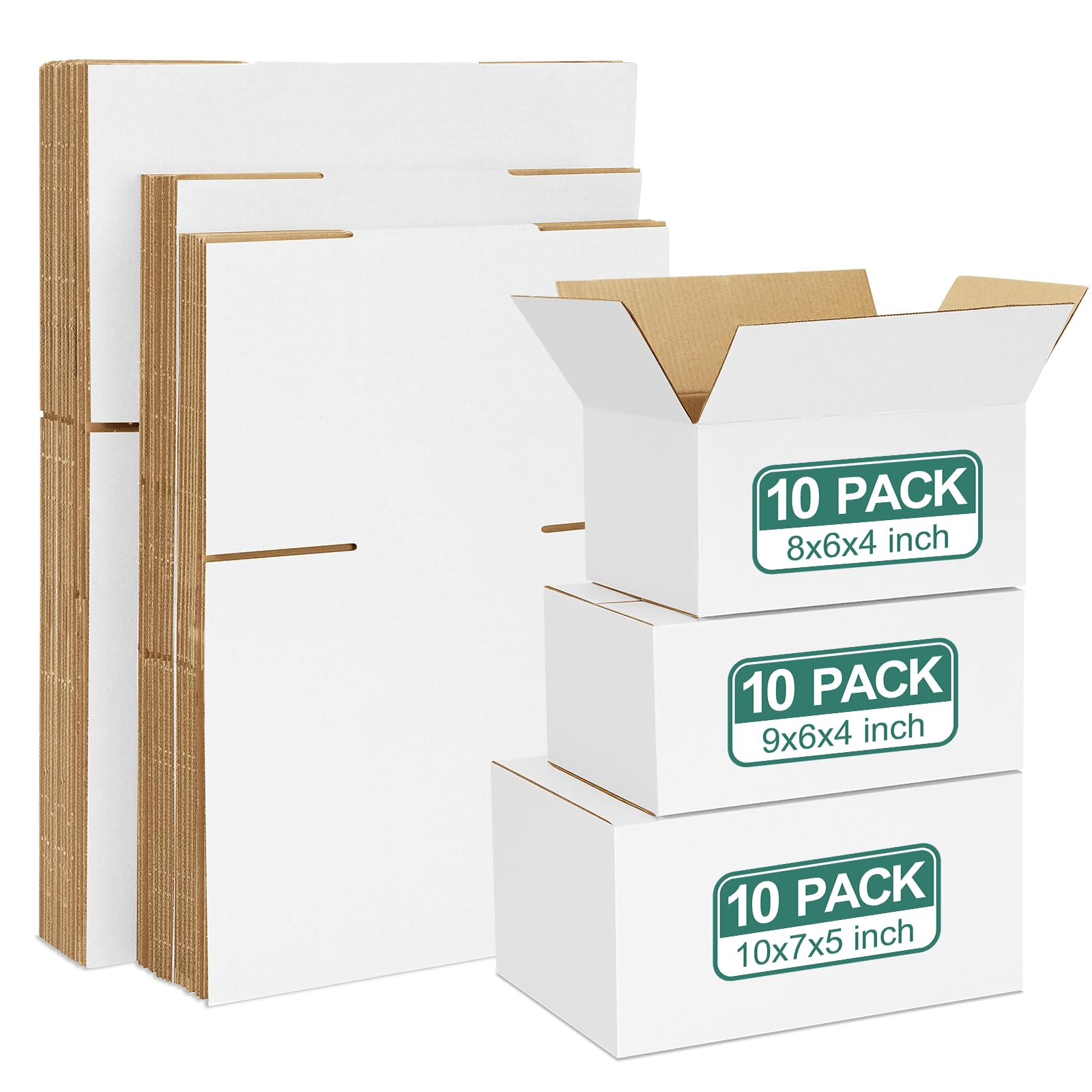 Photo 1 of Eupako 30 Pack Small Shipping Boxes Assorted Sizes, 8x6x4 & 9x6x4 & 10x7x5 10 PCS Each Small Boxes, White Corrugated Box Mailers, Cardboard Boxes for Packaging Small Business, Mailing