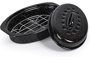 YIDAZLE 13” Roaster Pan with Lid and Rack, Small Enamel Roaster Pan with Oval Roasting Rack, Granite Baking Pot for Chicken Turkey Lamb, Heat Resistant, Oven/Dishwasher/All Stovestops Compatible