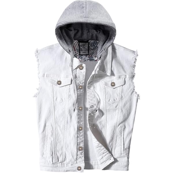 Heihuohua Men's Hooded Denim Vest Classic Stretchy Trucker Sleeveless Jean  Coat, White, Small at Amazon Men's Clothing store