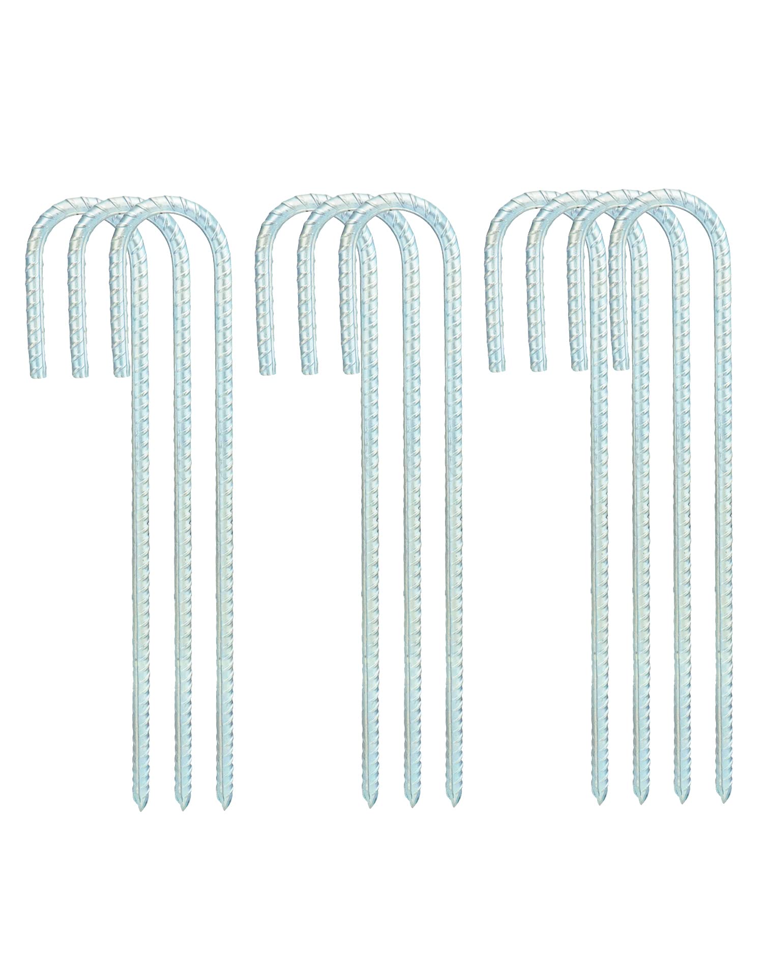 QWORK 10 Pack Heavy Duty Tent Pegs, 12 Inch Galvanised Steel Trampoline Pegs Ground Rebar Stakes for Trampolines, Castles, Football Nets, Tents (Ø 8 mm)