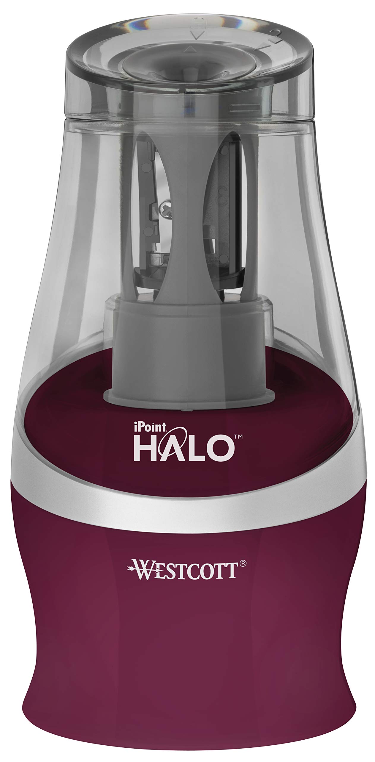 Westcott iPoint HALO Battery Operated Pencil Sharpener dark red
