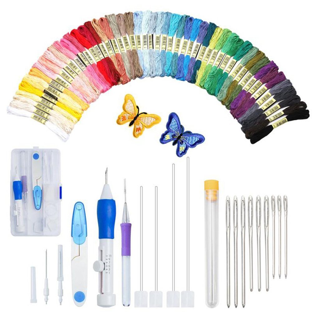 Magic Embroidery Pen, Punch Needle Set Craft Tools with case, Embroidery Kit Including 50 Color Threads for Embroidery Threaders Knitting Sewing