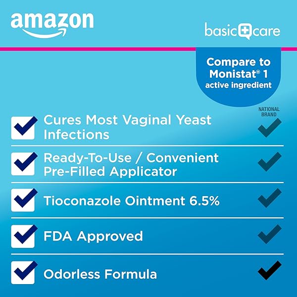 AMAZON BASIC CARE TIOCONAZOLE OINTMENT 6.5 PERCENT, 1-DOSE TREATMENT, VAGINAL YEAST INFECTION TREATMENT FOR WOMEN, FEMININE CARE, 0.16 OUNCE (PACK OF 1)