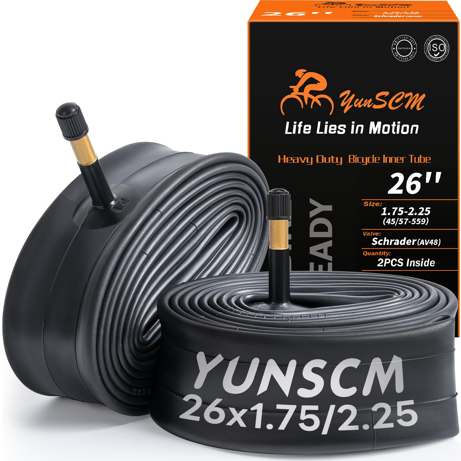 2-PCS 26" Heavy Duty Bike Tubes 26x1.75/2.25 45/57-559 AV48mm Schrader Valve 26 inch Compatible with 26x1.75 26x1.95 26x2.10 26x2.125 26x2.0 26x2.25 MTB/Road Bike Tubes