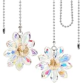 2 Pieces Ceiling Fan Pull Chain, Decorative 1.8" Crystal Glass Flower Pendants Pull Chain Extension with 23" Ceiling Fan Chain Extender and Connector for bedside lamp Table Lamp Light(Crystal AB)