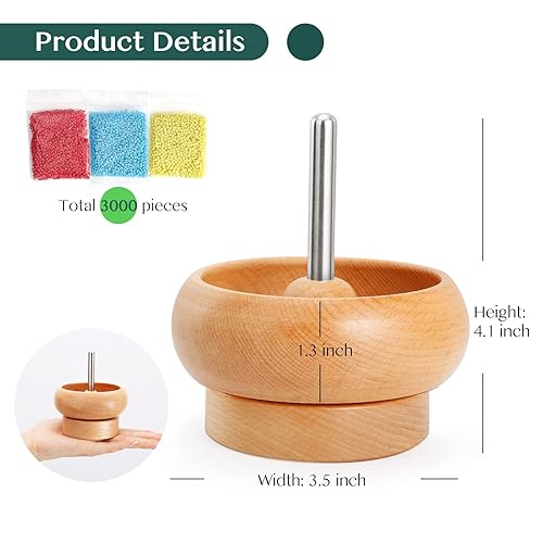 Tilhumt Bead Spinner for Jewelry Making, Effortless Rotating Wooden Clay  Bead Spinner with Big Eye Beading N