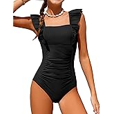 NECIOUS Girls Swimsuit Ruffle Adjustable Straps One Piece Bathing Suit Solid Color Ruched Girls' Swimwear 9-16Y