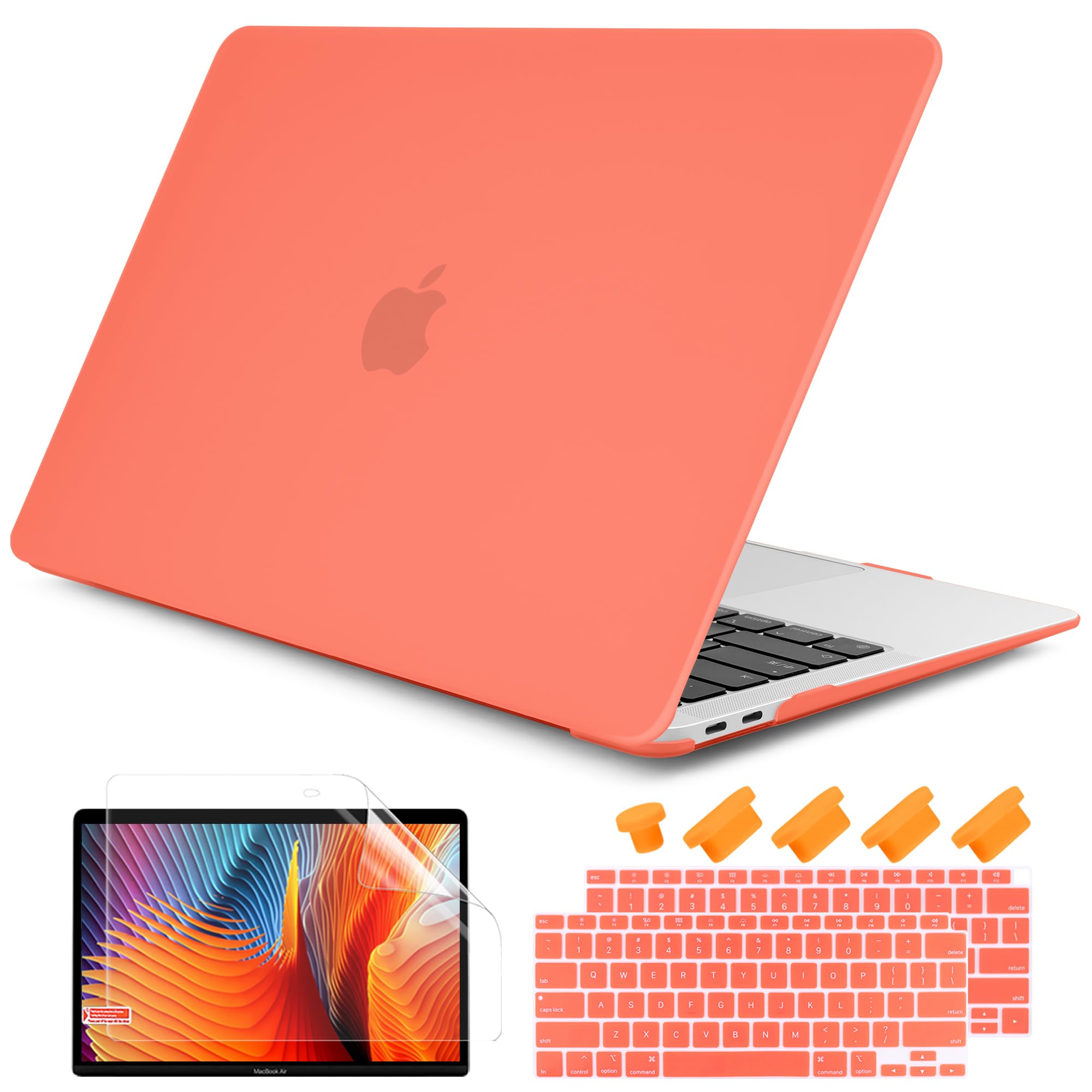 Photo 1 of DONGKE Compatible with MacBook Air 13 inch Case 2021 2020 2019 2018 Release Model M1 A2337 A2179 A1932, Matte Hard Case Cover for MacBook Air 13 inch with Retina Display Touch ID - Living Coral