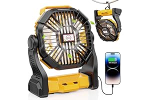 DOWILLDO Camping Fan with LED Lantern, 10400mah Portable Battery Operated Outdoor Fan, Personal Rechargeable Fan for Travel, Hiking, Fishing, Picnic (Yellow)