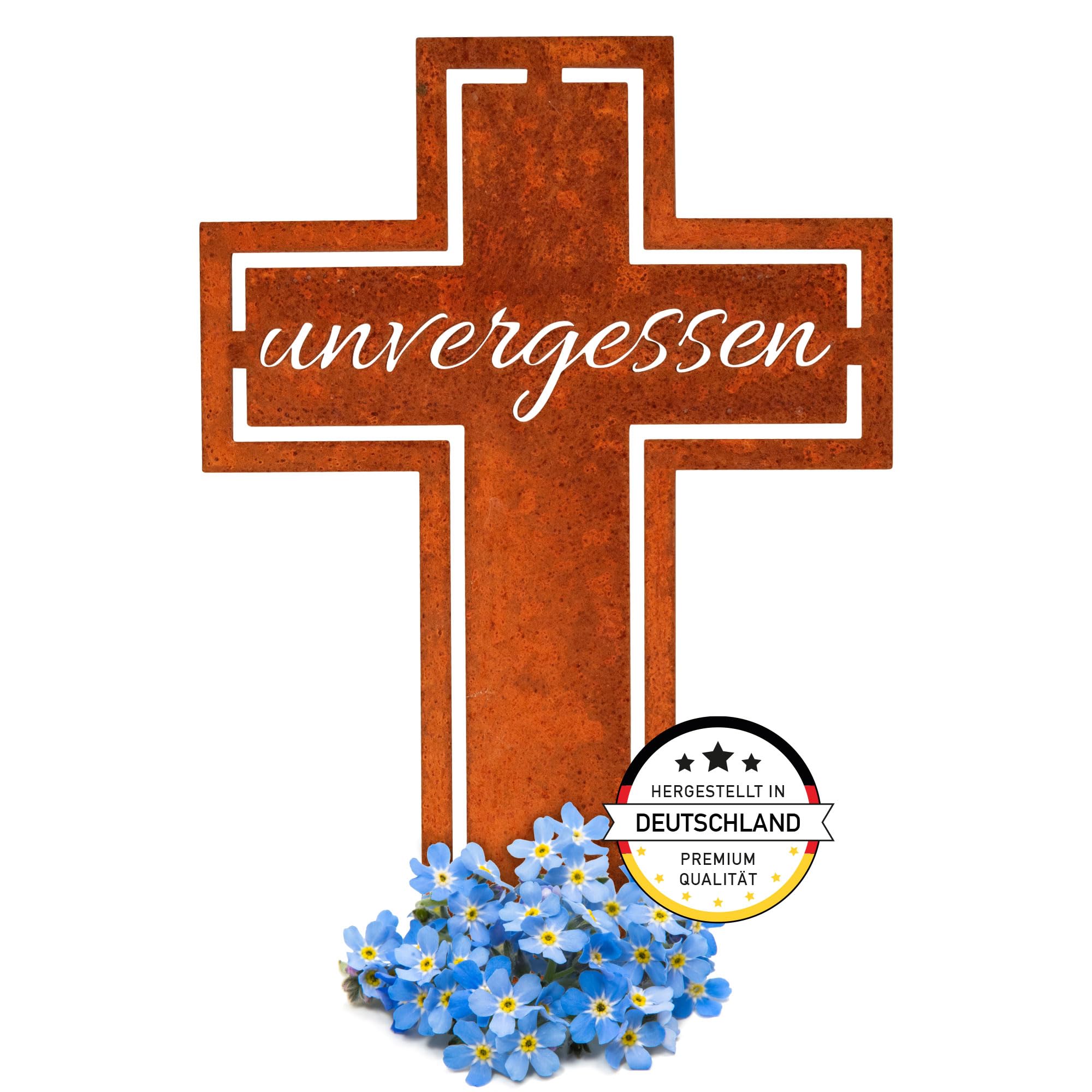 EXTRAVAGANT® Memorial Decoration Cross Unforgotten Weatherproof Grave Decoration Metal Steel Rust Patina Grave Decoration Cemetery Memorial Stake Cemetery Decoration Durable Memorial Sign Pet Fur Nose