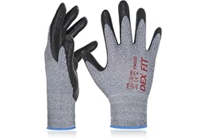 DEX FIT Nitrile Work Gloves FN330, 3 Pairs, 3D-Comfort Stretchy Fit, Firm Grip, Thin & Lightweight, Touch-Screen Compatible, Durable, Breathable & Cool, Machine Washable; Grey L (9)