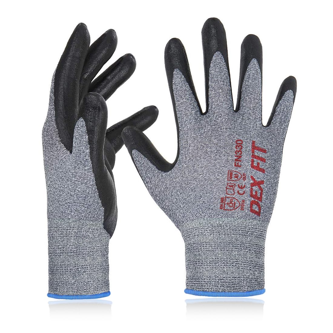 DEX FIT Nitrile Work Gloves FN330, 3D Comfort Stretch Fit, Firm Grip, Touchscreen, Thin & Lightweight, Breathable Foam Nitrile, Machine Washable; Grey 9 (L) 12 Pairs