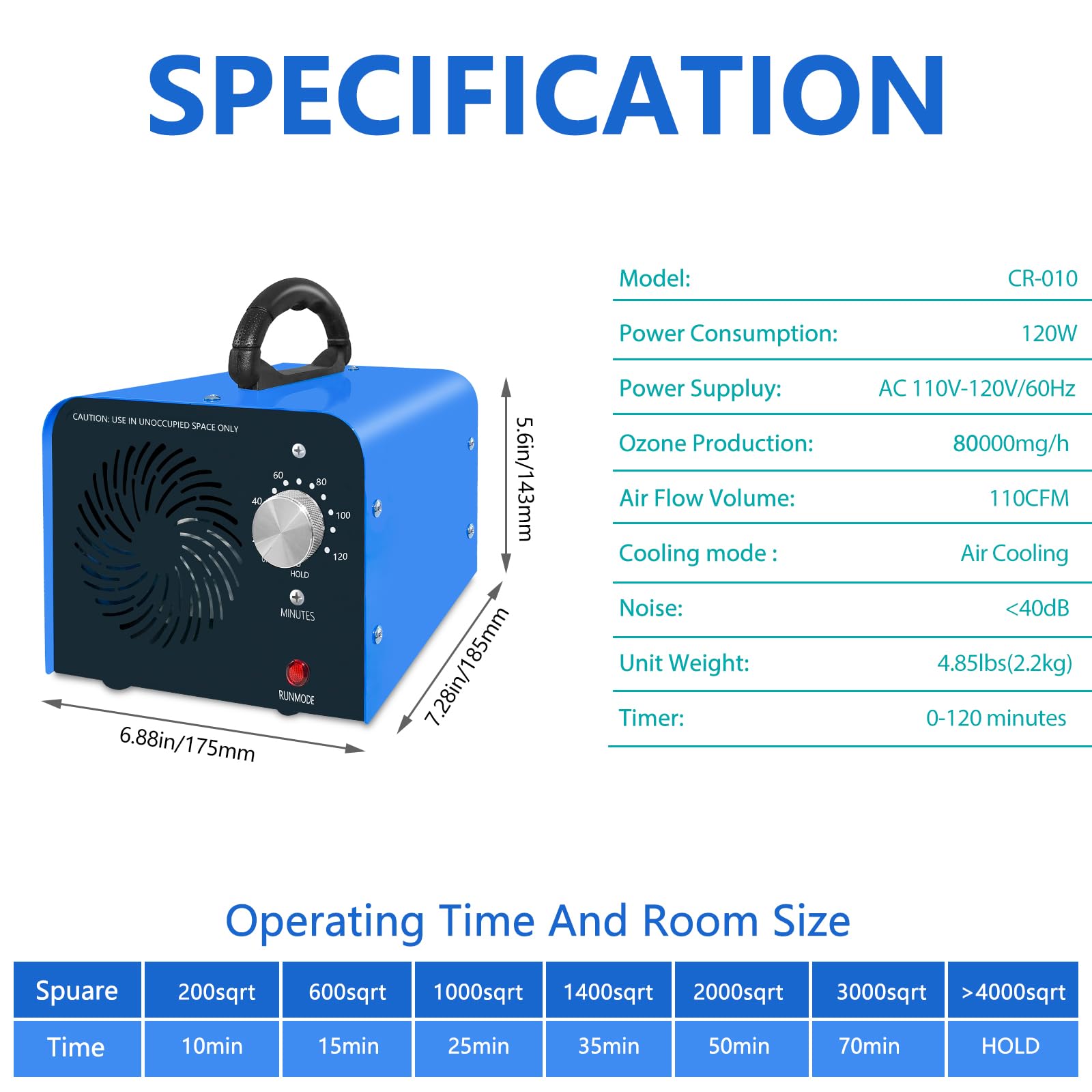 Maleb Ozone Generator 80,000mg/h - Ozone Machine Odor Removal Odor Eliminator Ionizer Deodorizer Ozonator Ozone Generator Air Purifier for Home/Car/Smoke/Pet Odor