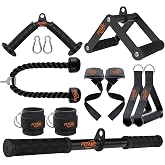 Fitarc Cable Machine Attachment Set for Home Gym, LAT Pulldown &amp; Tricep Pushdown Attachments with D Handle, V Bar, Tricep Rope, Straight Bar, Stirrup Handles, Ankle Strap &amp; Lifting Straps