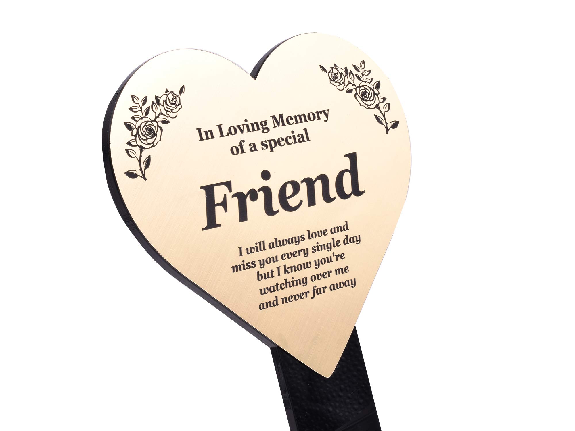 Special Friend Memorial Remembrance Plaque Stake, HEART SHAPE - Gold/Silver/Copper Waterproof, Outdoor, Grave Marker, Tribute, Plant Marker (Gold)