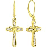 YL Cross Earrings 925 Sterling Silver Infinity Dangle Drop Earrings Birthstone Criss Leverback Jewelry