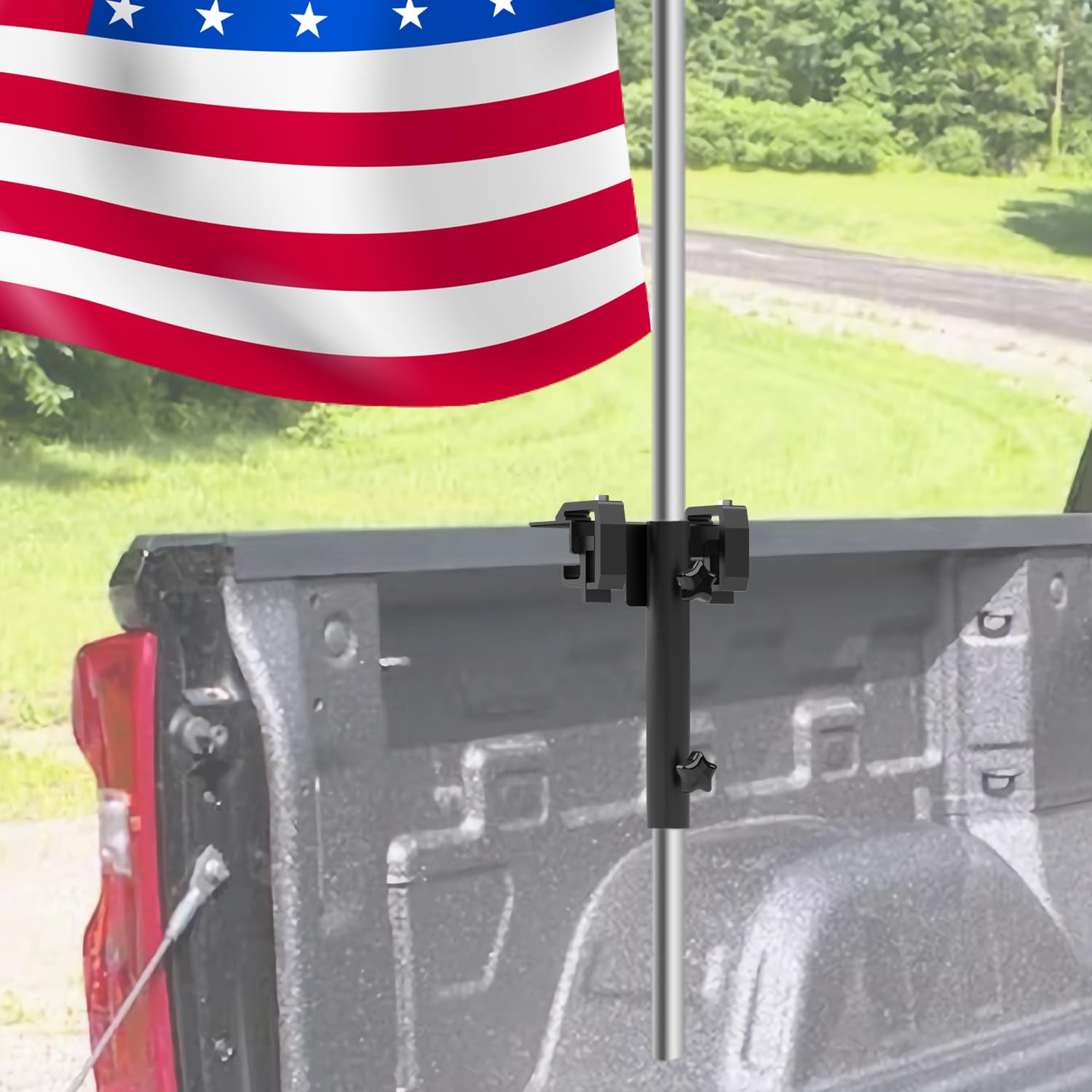 Photo 1 of No Drilling Side Flag Pole Mount Kit for Truck Bed, Universal Black Flagpole Holder Fit Up to 1.5" Pole, Comes with Silicone Patches to Protect Your car Paint