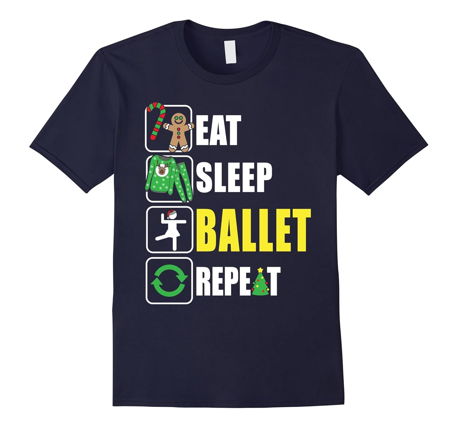 Eat Sleep Ballet Repeat Tshirt Funny Merry Xmas Ballet-ANZ