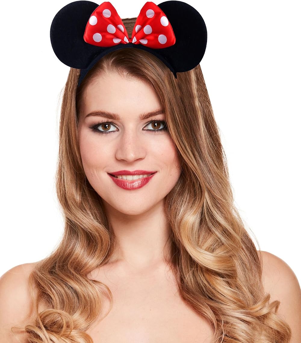 HENBRANDT Mouse Ears Headband with Red Polka Dot Bow - Fancy Dress Accessory
